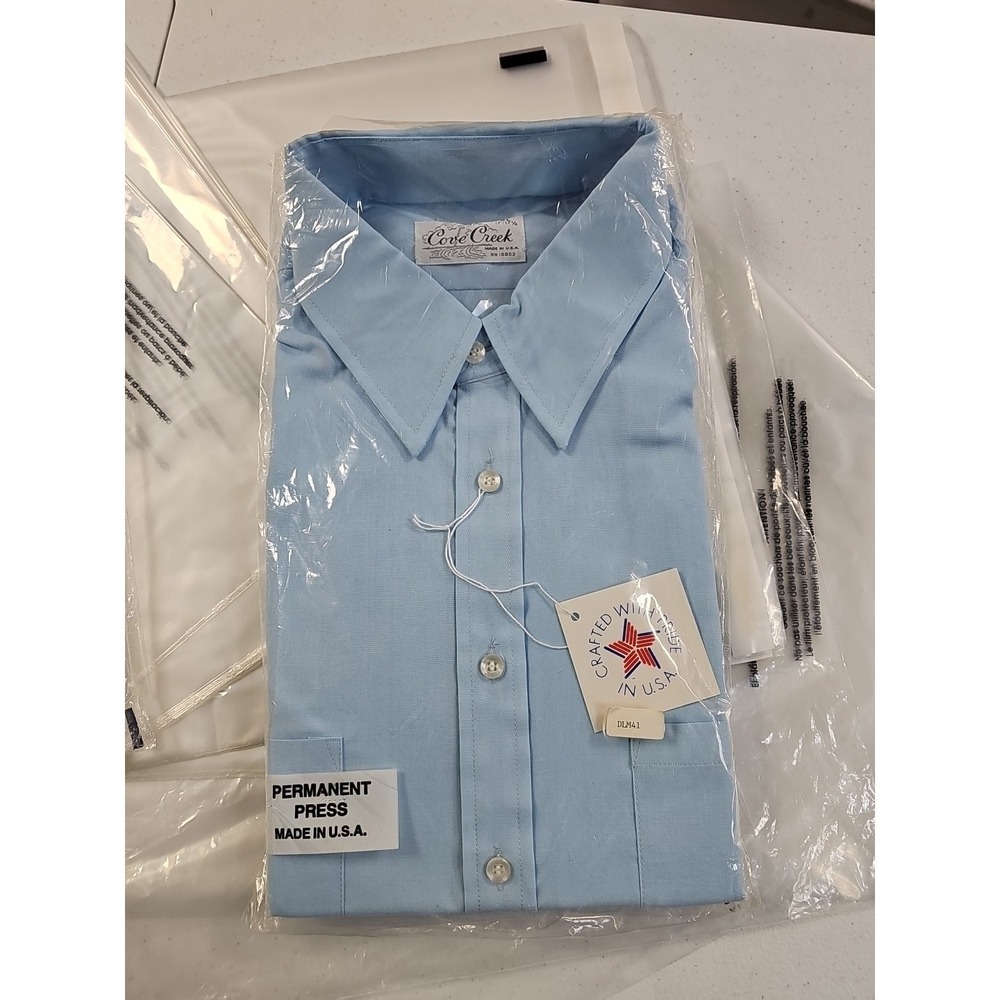 Vtg Cove Creek Mens Med Long Sleeve Button Up Shirt Sz XL‎ 17-17 1/2 Blue USA